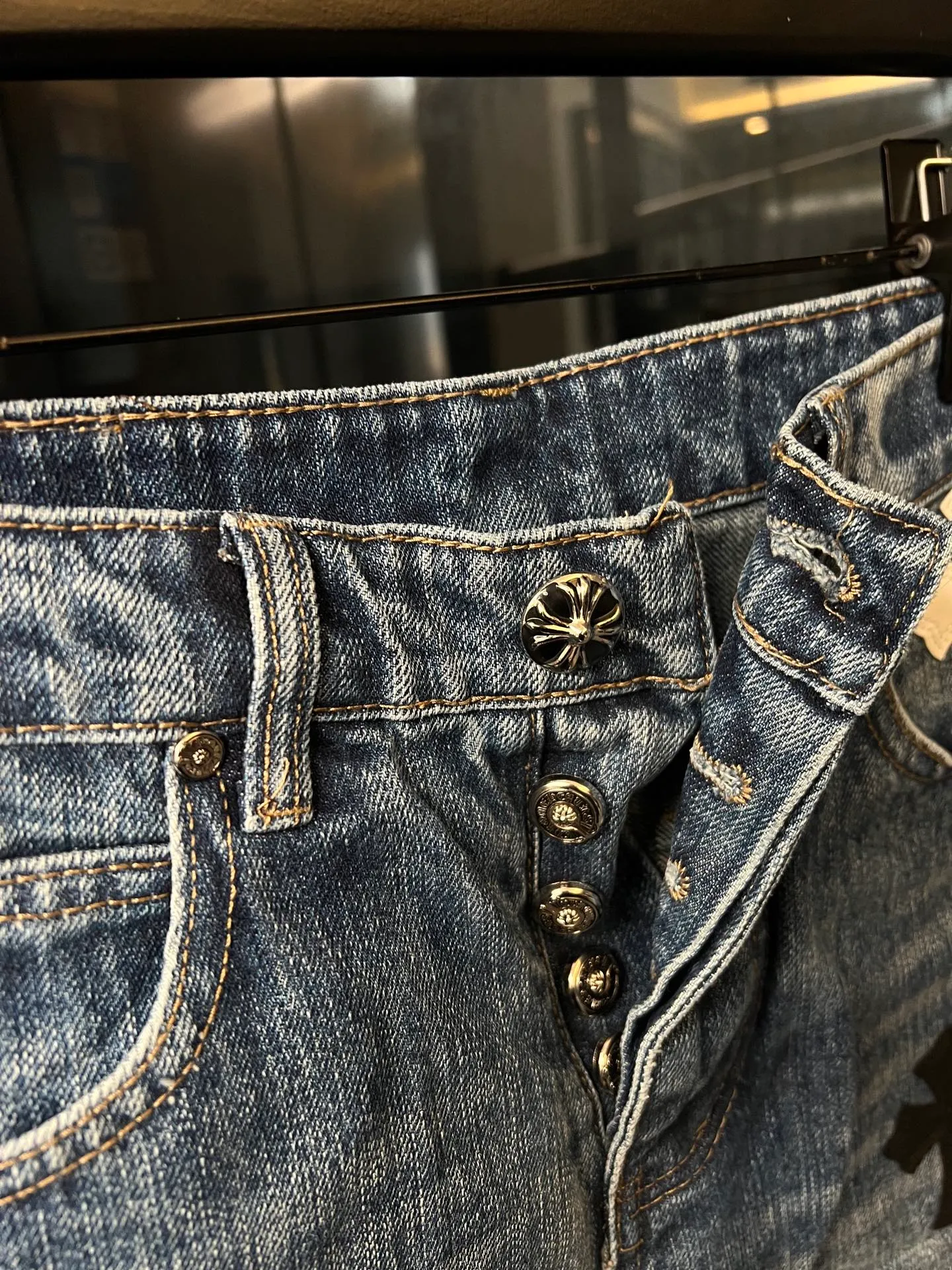 P260 [Next day] Chrome Hearts/Chrome Hearts 26Ss ch classic bamboo blue and black and white leather jeans (blue) Size: 28 30 32 34 36 (corresponding to s-xxl) Detailed sizes can be found in Figure 9